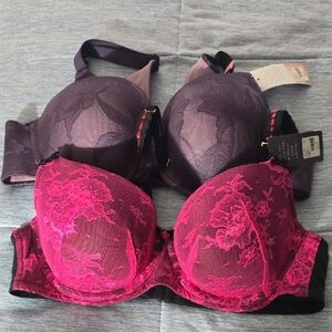 Cacique Pink and Purple Lace Underwire Bra